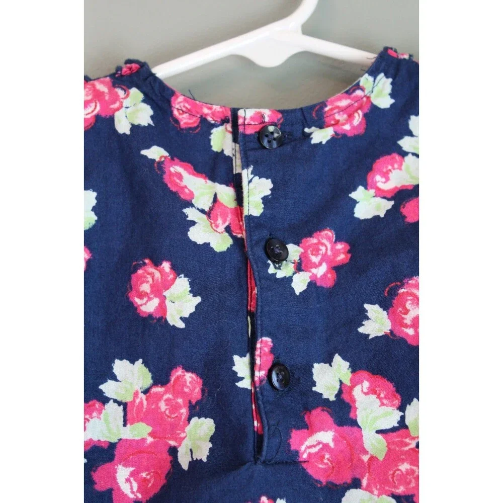 Faded Glory Baby Toddler Dress Navy Blue Pink Rose Sleeveless Size 24M